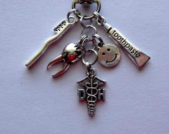 Dental Hygienist Antique Silver Charm Key Chain, Bag Clip