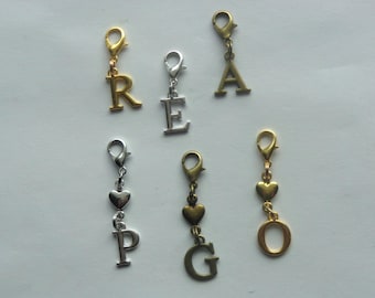 Personalized Zipper Pull, Silver, Bronze or Gold Alphabet, Letter Clip-On Charms.