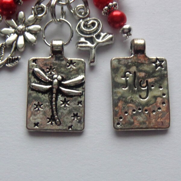 Dragonfly, Flowers, Leaf, Beads, Tibet Antique Silver Charms, Key Chain, Bag Charm, Purse Clip, Backpack, Fob, Gift Giving.