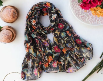 Bloemen kasjmier sjaal dames - dunne zomersjaal - pashmina sjaal - zijden sjaal - dames zijden sjaal - lente sjaal - unieke geschenken