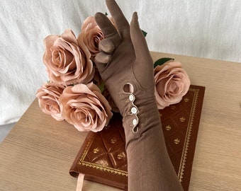 Elegant Vintage Long Gloves Brown | Wedding French Antique Gloves | Victorian Chic Opera / Costume Gloves