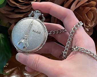 Vintage Eiffel Tower Pocket Watch: Paris France Quartz