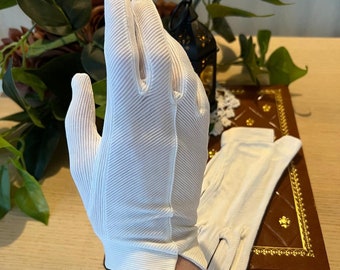 Gants blancs vintage élégants | Vieux gants historiques français | Boutons chics Mid-Century | Gants de cérémonie | Taille XS et S