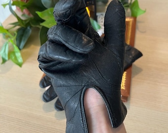 Gants de conduite vintage en cuir noirs avec noeud | Vieux gants chauds | Gants automne-hiver | Cadeau chic pour elle
