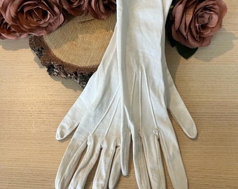 Beautiful Vintage Long Gloves White 1940s | Wedding French Antique Old Gloves | Mid-Century Elegant Chic Fashion | Opera / Costume Gloves