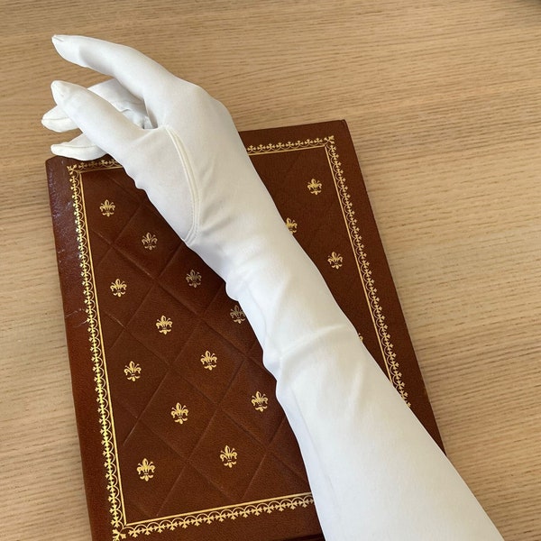 Elegant Vintage Long Gloves White Satin 1950s | Wedding French Antique Gloves | Mid-Century Elegant Chic Fashion | Opera / Costume Gloves