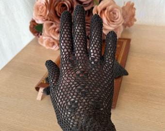 Elegant Vintage French Gloves 1930s XS / S | Crocheted Antique Old Gloves | Mid-Century Elegant Fashion | Gothic Gloves