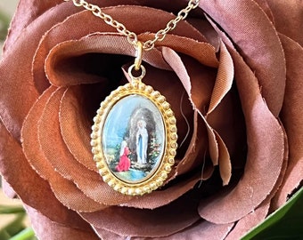 Vintage Religious Pendant Holy Virgin Mary | Vintage Medal Pendant Charm | Art Deco