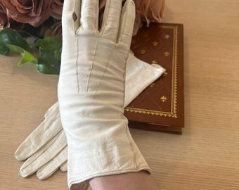 Antique Leather Gloves French 1900s White |  Leather Antique Gloves | Edwardian Victorian | XS / S