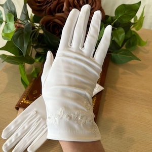 Elegant New Vintage Long Gloves White Nylon Satin 1950s | Wedding French Antique Gloves | Mid-Century Chic Fashion | Opera / Costume Gloves