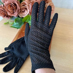 Vintage Black Embroidered Gloves: Silky Soft Chic Fashion (XS/S/M)