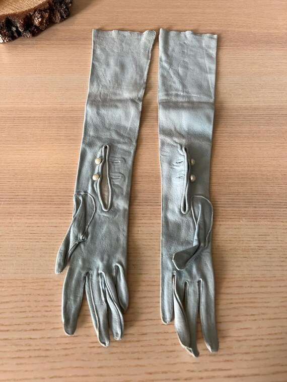 Elegant Vintage Children Long Gloves Deerskin Lea… - image 4