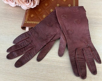 Guantes de cuero vintage de los años 50, color burdeos.
