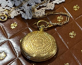 Reloj de bolsillo de lujo vintage chapado en oro Francia "Quantieme" Cuarzo / Reloj de bolsillo para hombre / Accesorios franceses