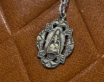 Rare Religious Pendant Holy Virgin Mary | Souvenir Notre Dame de Liesse | Authentic Antique Medal Pendant Charm | Art Deco