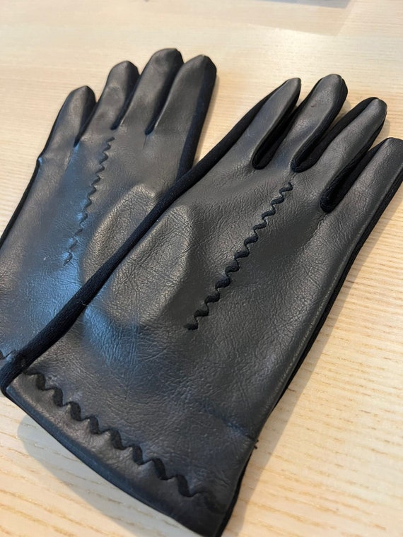 Elegant Vintage Leather Gloves Black | Mid-Centur… - image 2