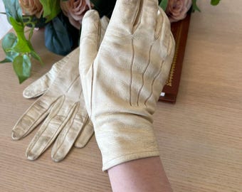 Antique Kidskin Leather Gloves French 1900s White | MORANGS LIMOGES Leather Antique Gloves | Edwardian Victorian | Buttoned Wrist | S | M