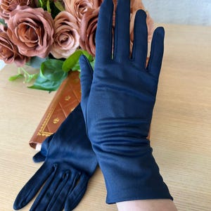 Elegant Vintage Long Gloves Blue Wrist | Wedding French Antique Gloves | Victorian Chic Opera / Costume Gloves
