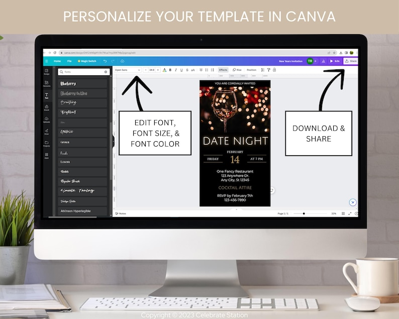 Animated Date Night Invitation: Black and Gold, Editable Canva Template ...