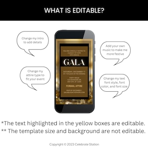 Modello elegante per invito a gala: oro e nero, design animato Canva (download digitale) immagine 5