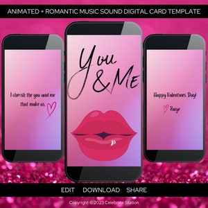 あなたと私（ピンク）eカード、バレンタインデー、記念日、誕生日、愛のためのデジタルとアニメーション+音楽編集可能なCanvaテンプレート