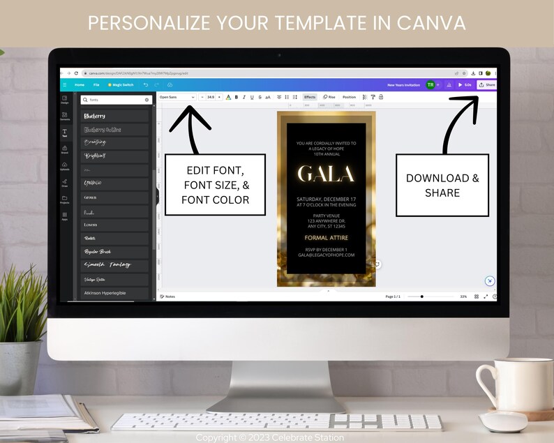 Modello elegante per invito a gala: oro e nero, design animato Canva (download digitale) immagine 4
