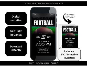 Football Watch Party Invitation: Editable Tailgate Template (Digital + Printable PDF)