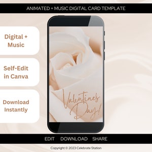 Carte virtuelle de la Saint-Valentin, numérique et animée + musique, modèle de toile modifiable