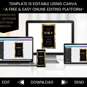Modello elegante per invito a gala: oro e nero, design animato Canva (download digitale) immagine 3