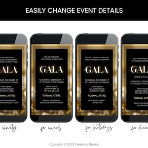 Modello elegante per invito a gala: oro e nero, design animato Canva (download digitale) immagine 2
