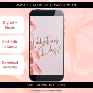 Carte virtuelle de la Saint-Valentin Peach Petals, numérique et animée + musique, modèle canva modifiable