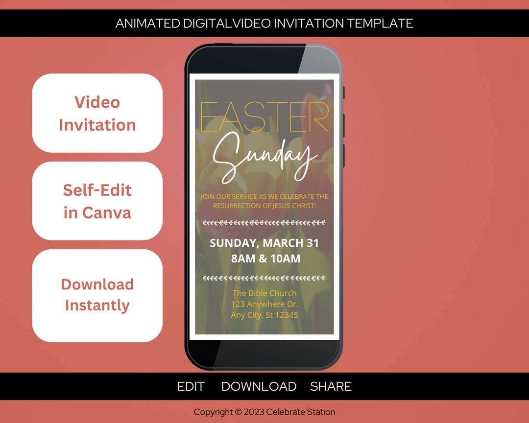Easter Service Flower Video Invitation, Digital and Animated With Music ...