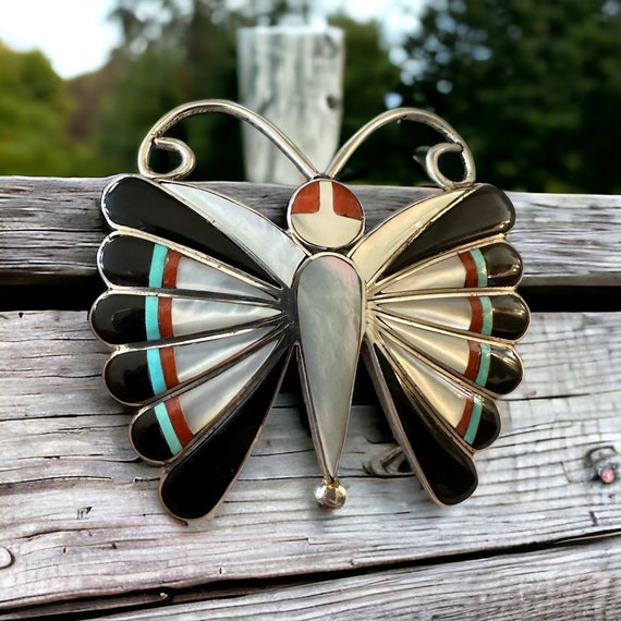 Zuni Vintage Silver Multi Inlay Butterfly pin/pen… - image 4