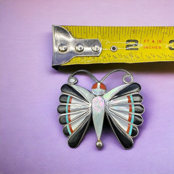 Zuni Vintage Silver Multi Inlay Butterfly pin/pen… - image 3