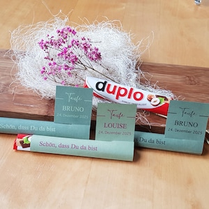 Modèle d'impression, banderole, personnalisé, tablette de chocolat Duplo, message de bienvenue, baptême, PDF, téléchargement, invités, parrains et marraines, décoration de table