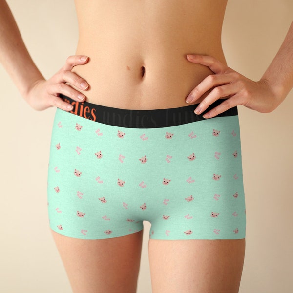 Piggy Pig Oink Oink Women's Boyshorts Seafoam Green. His and her's cute matching set for couples available. Couple's gift.