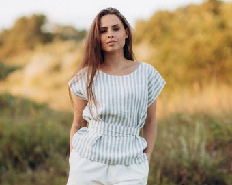 Linen Tie Waist Top / Tank Top / Linen Blouse