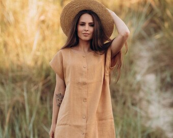 Linen Dress for Women / Linen Button Down Dress / Natural everyday linen dress / Linen simple dress