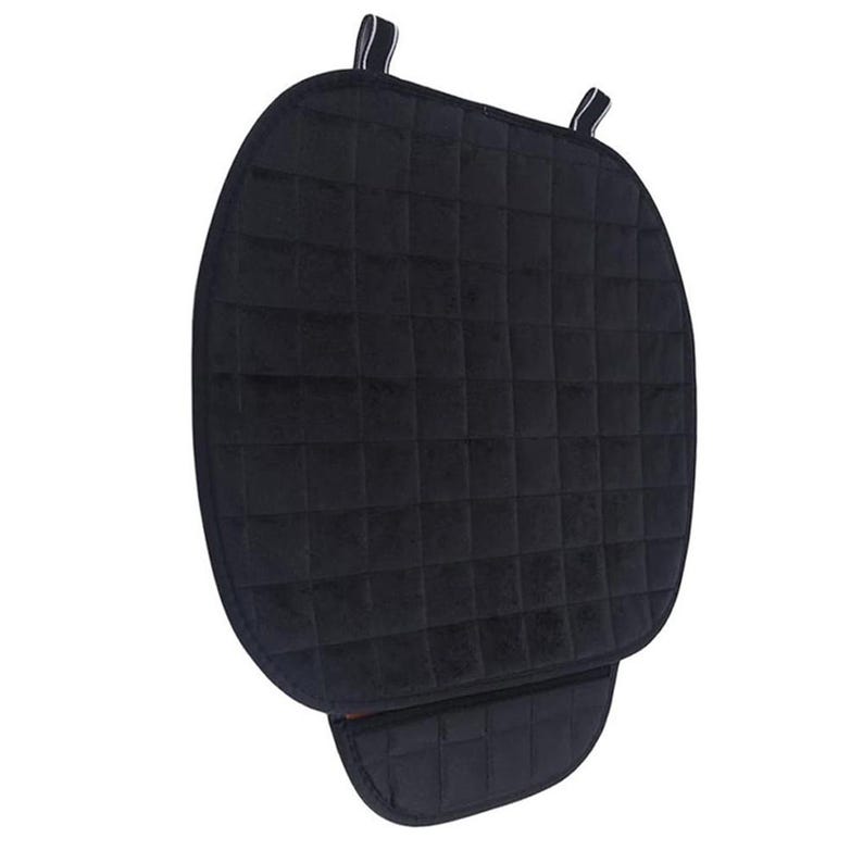 May include: Black quilted seat cushion with straps. The cushion has a quilted design and a black fabric cover.