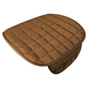 May include: A brown quilted seat cushion with a square pattern. The cushion is made of a soft, plush fabric and has a thick, comfortable padding.