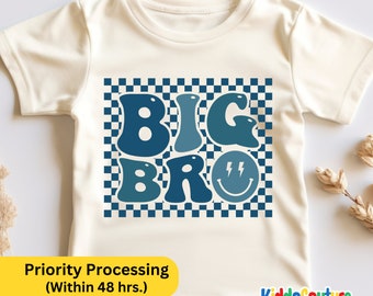Big Bro Checkered Toddler Shirt, Retro Big Bro Gift Shirt, Promoted To Be Big Brother T-Shirt, Big Brother Kids Tee, Big Brother Toddler Tee
