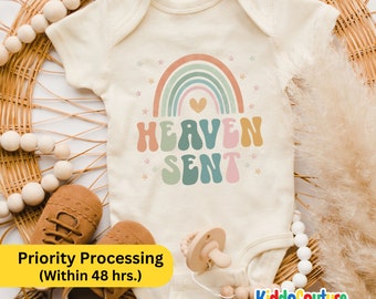 Heaven Sent Baby Onesie®, Newborn Baby Bodysuit, Retro Christian Bodysuit, Pregnancy Announcement Onesie®, Rainbow New Born Baby Onesie®