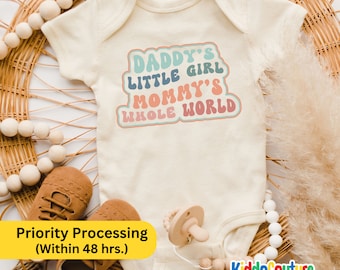 Daddy's Little Girl Mommy's Whole World Onesie®, Gift From Daddy And Mommy Newborn Baby Onesie®, Daddy And Mommy Retro Baby Bodysuit