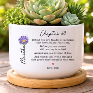 60th Birthday Gift For Women, Personalized Birth Flower Plant Pot,  Custom Name Chapter 60 Planter (KC-AYUDK29B)