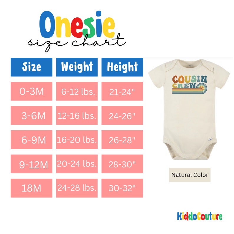 Cousin Crew Onesie®, grenouillère naturelle cousine rétro, cadeau pour cousine body bébé, body bébé cousine crew, cadeau cousin crew grenouillère®, image 2