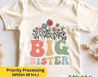 Big Sister Kids Shirt, Retro Big Sister Shirt, Floral Big Sis Tee, Promoted To Big Sister Tee, Big Sister Gift Shirt, Big Sister To Be Shirt