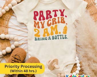 Party At My Crib 2 AM Bring A Bottle Baby Onesie®, Infant Onesie®, Gift For Newborn Baby Onesie®, Infant Bodysuit, Retro Baby Onesie®