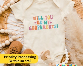 Will You Be My Godparents Onesie®, Retro Godparents Baby Bodysuit, Pregnancy Announcement Bodysuit, New Born Baby Godparents Gift Onesie®