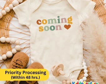 Coming Soon Onesie®, Newborn Bodysuit, Baby Announcement Onesie®, Pregnancy Announcement Bodysuit, Retro Baby Coming Soon Bodysuit