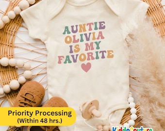 Auntie Is My Favorite Onesie®, Personalized Auntie Baby Onesie®, Custom Auntie Baby Body Suit, Auntie Retro Baby Onesie®, KC- XMS9